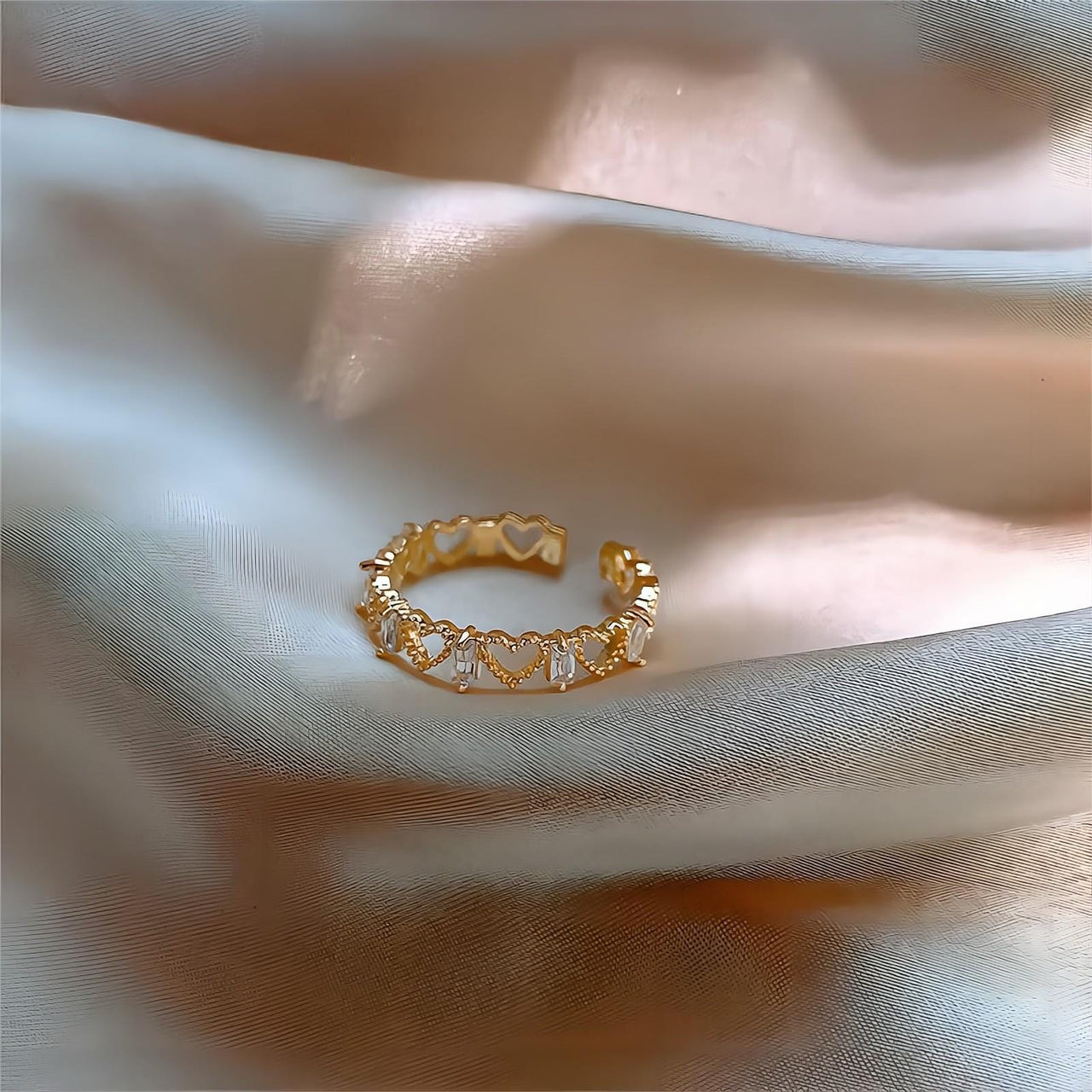 Chic CZ Inlaid Adjustable Hollowed-out Heart Ring - ArtGalleryZen