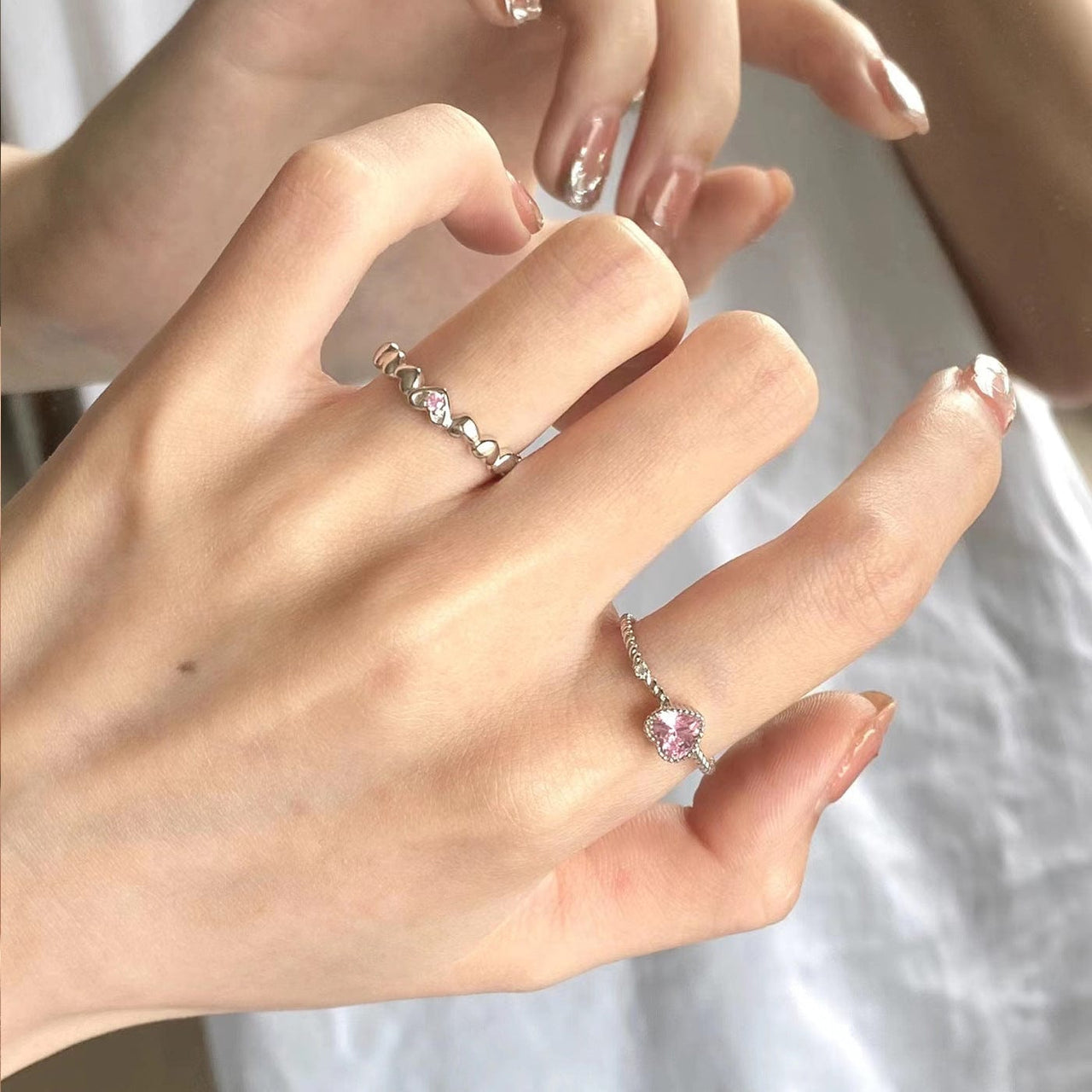 Chic CZ Inlaid Adjustable Pink Crystal Heart Ring - ArtGalleryZen