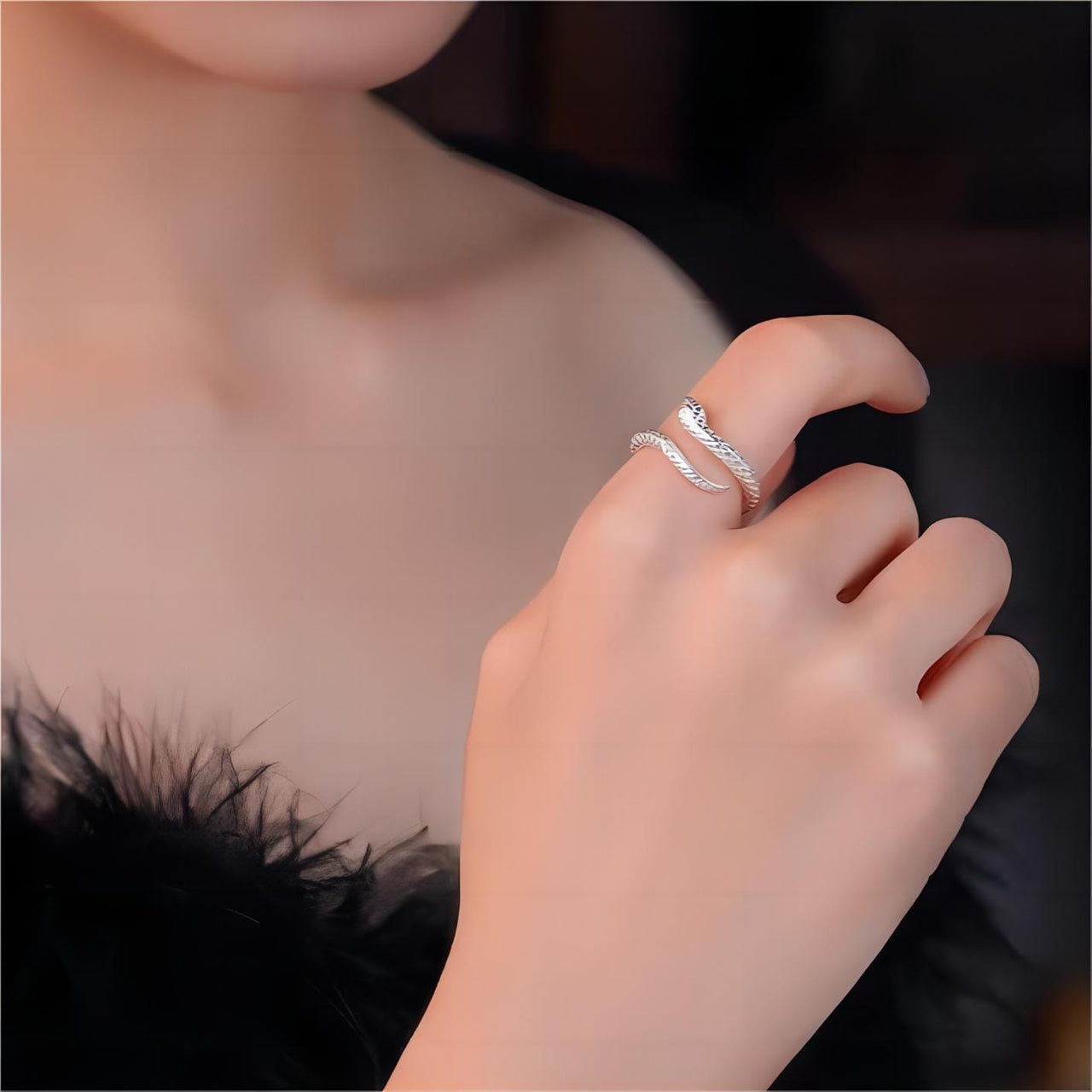 Chic CZ Inlaid Adjustable Snake Ring - ArtGalleryZen