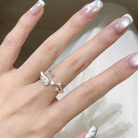 Thumbnail for Chic CZ Inlaid Angel Wing Star Open Ring - ArtGalleryZen