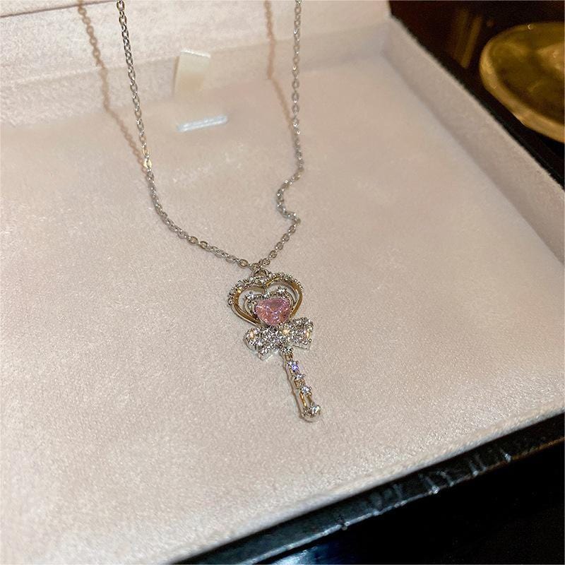 Chic CZ Inlaid Bowknot Heart Magic Wand Necklace - ArtGalleryZen