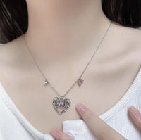 Thumbnail for Chic CZ Inlaid Bowknot Heart Pendant Necklace - ArtGalleryZen