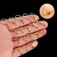 Thumbnail for Chic CZ Inlaid Butterfly Evil Eye Heart Dangle Nose Piercing Hoop Nose Ring - ArtGalleryZen
