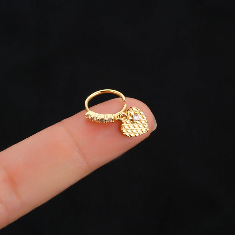 Chic CZ Inlaid Butterfly Evil Eye Heart Dangle Nose Piercing Hoop Nose Ring - ArtGalleryZen
