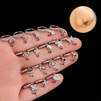 Thumbnail for Chic CZ Inlaid Butterfly Evil Eye Heart Dangle Nose Piercing Hoop Nose Ring - ArtGalleryZen