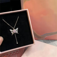 Thumbnail for Chic CZ Inlaid Butterfly Heart Necklace - ArtGalleryZen