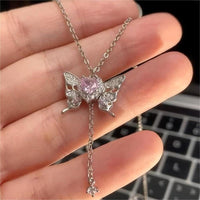 Thumbnail for Chic CZ Inlaid Butterfly Heart Necklace - ArtGalleryZen