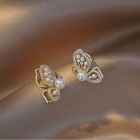 Thumbnail for Chic CZ Inlaid Butterfly Pearl Earrings - ArtGalleryZen