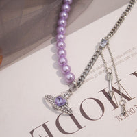 Thumbnail for Chic CZ Inlaid Celestial Planet Heart Pendant Pearl Chain Necklace - ArtGalleryZen