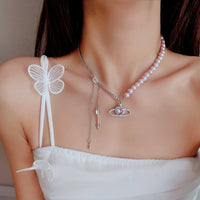 Thumbnail for Chic CZ Inlaid Celestial Planet Heart Pendant Pearl Chain Necklace - ArtGalleryZen