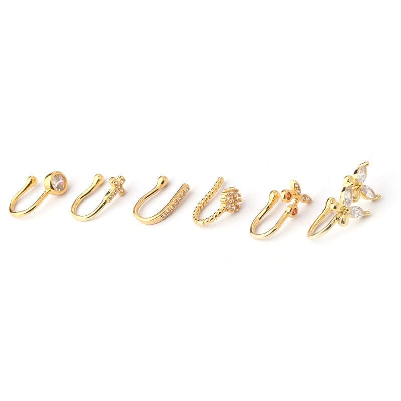 Chic CZ Inlaid Cherry Butterfly Non Piercing Adjustable Nose Ring - ArtGalleryZen