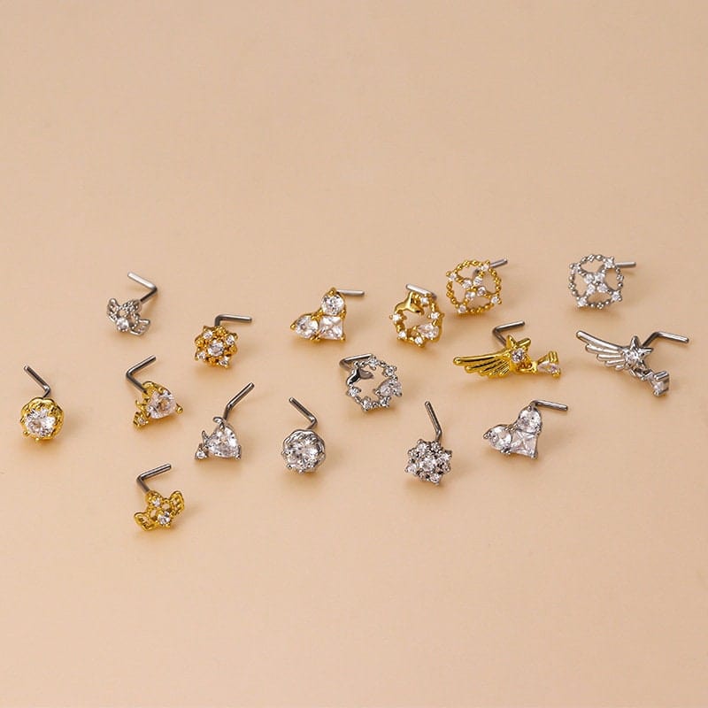 Chic CZ Inlaid Comet Angel Wings Heart Nose Piercing Nose Stud - ArtGalleryZen