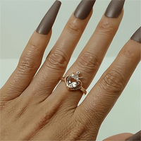 Thumbnail for Chic CZ Inlaid Crown Heart Open Ring - ArtGalleryZen