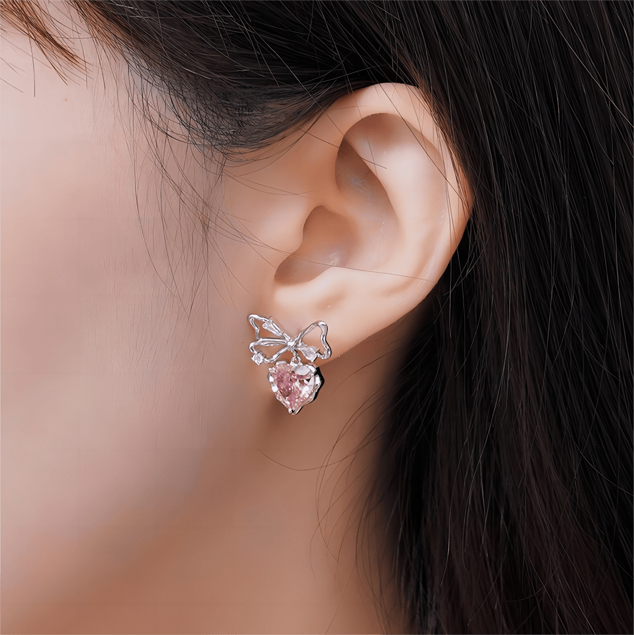 Chic CZ Inlaid Crystal Bowknot Heart Dangle Earrings - ArtGalleryZen