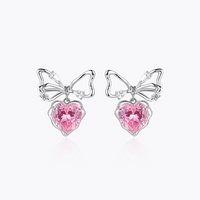 Thumbnail for Chic CZ Inlaid Crystal Bowknot Heart Dangle Earrings - ArtGalleryZen