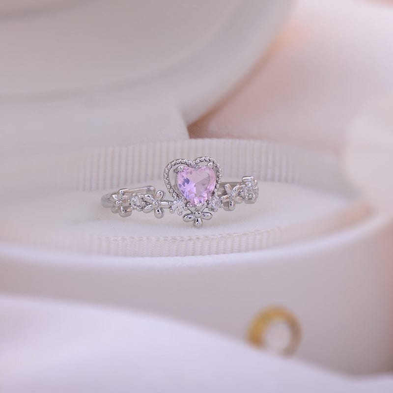 Chic CZ Inlaid Crystal Heart Arrow Of Love Double Ring Floral Ring Set - ArtGalleryZen