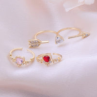 Thumbnail for Chic CZ Inlaid Crystal Heart Arrow Of Love Double Ring Floral Ring Set - ArtGalleryZen
