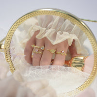 Thumbnail for Chic CZ Inlaid Crystal Heart Arrow Of Love Double Ring Floral Ring Set - ArtGalleryZen
