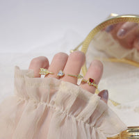 Thumbnail for Chic CZ Inlaid Crystal Heart Arrow Of Love Double Ring Floral Ring Set - ArtGalleryZen