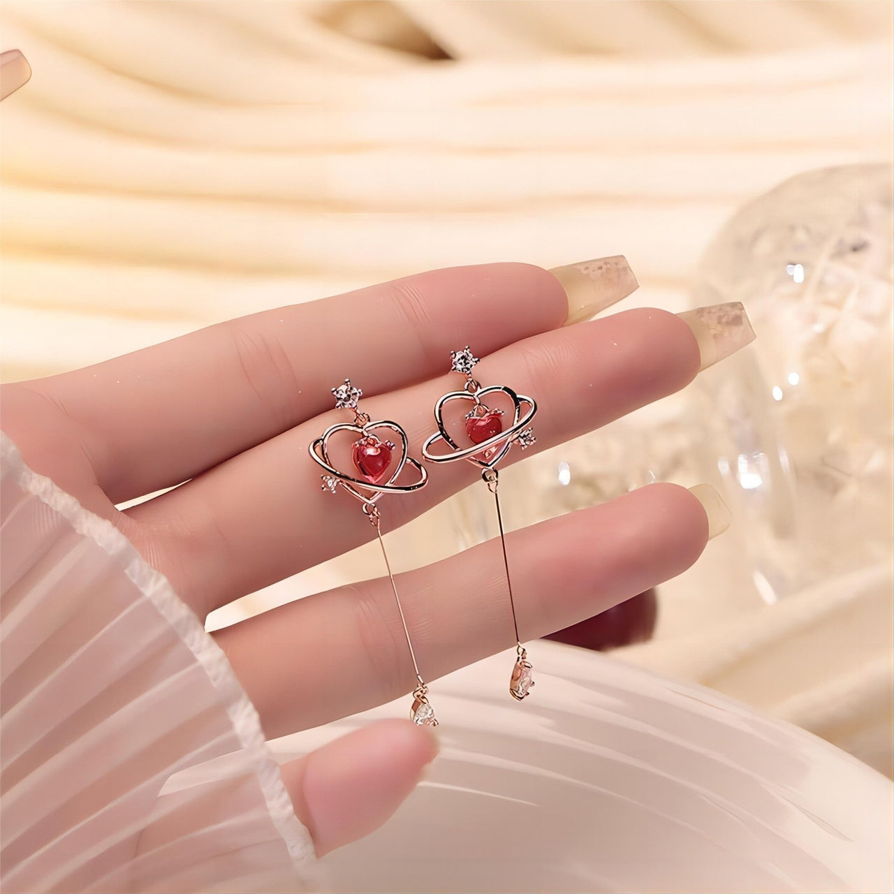 Chic CZ Inlaid Crystal Heart Dangle Earrings - ArtGalleryZen