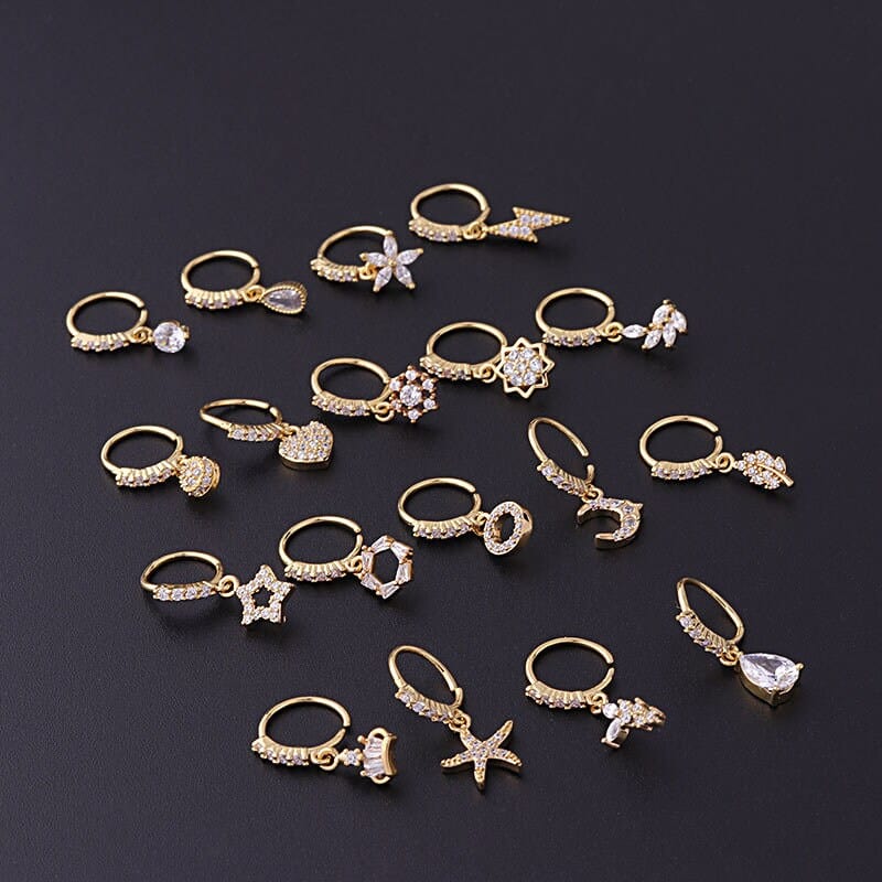Chic CZ Inlaid Dangle Nose Piercing Hoop Nose Ring - ArtGalleryZen