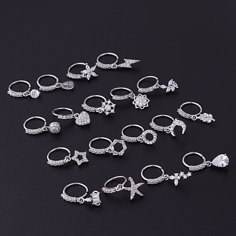 Chic CZ Inlaid Dangle Nose Piercing Hoop Nose Ring - ArtGalleryZen