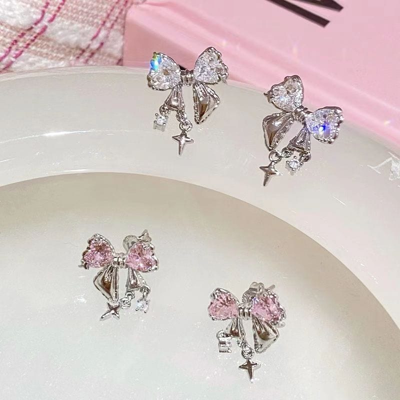 Chic CZ Inlaid Dangle Star Crystal Butterfly Bowknot Earrings - ArtGalleryZen