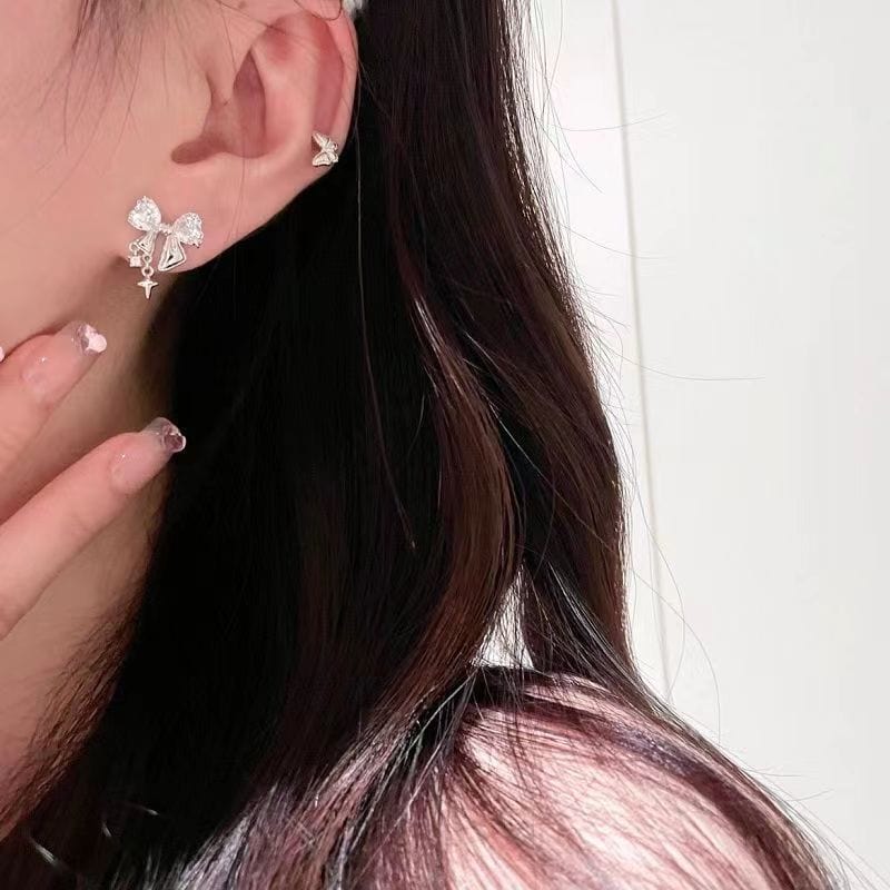Chic CZ Inlaid Dangle Star Crystal Butterfly Bowknot Earrings - ArtGalleryZen