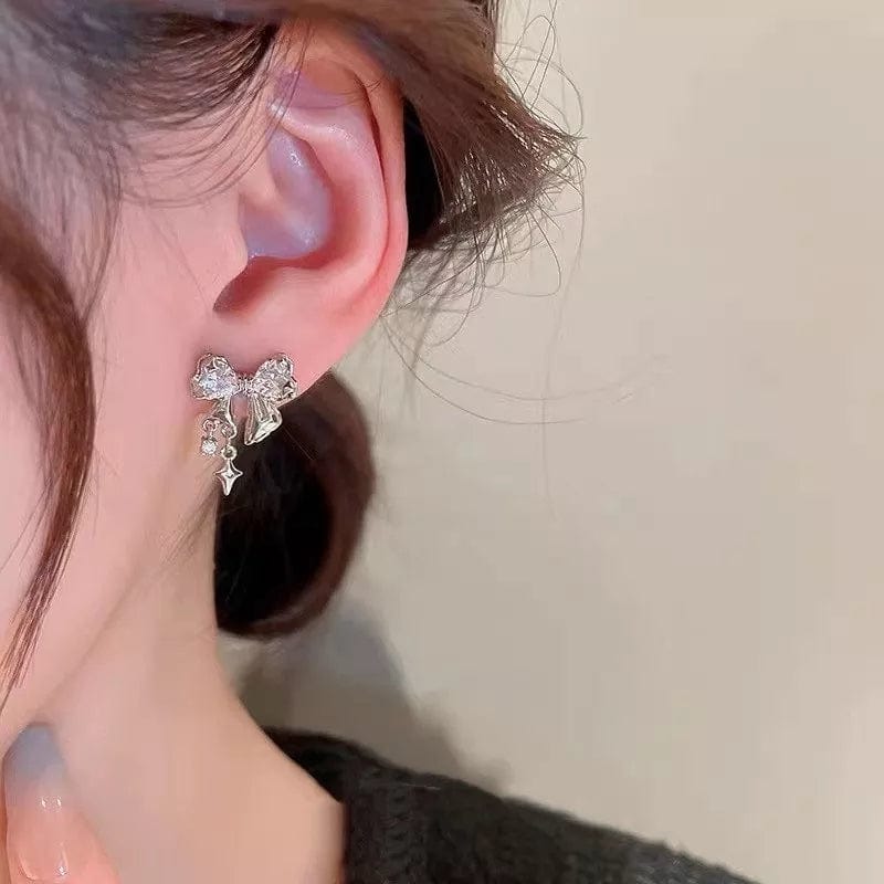 Chic CZ Inlaid Dangle Star Crystal Butterfly Bowknot Earrings - ArtGalleryZen