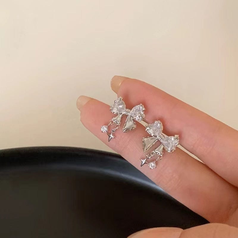 Chic CZ Inlaid Dangle Star Crystal Butterfly Bowknot Earrings - ArtGalleryZen