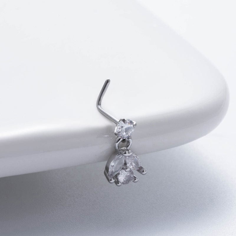 Chic CZ Inlaid Dangling Crown Floral Stainless Steel Nose Piercing Nose Stud - ArtGalleryZen