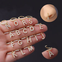Thumbnail for Chic CZ Inlaid Dangling Initial Letter Nose Piercing Nose Hoop - ArtGalleryZen