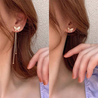 Thumbnail for Chic CZ Inlaid Detachable Butterfly Tassel Earrings - ArtGalleryZen