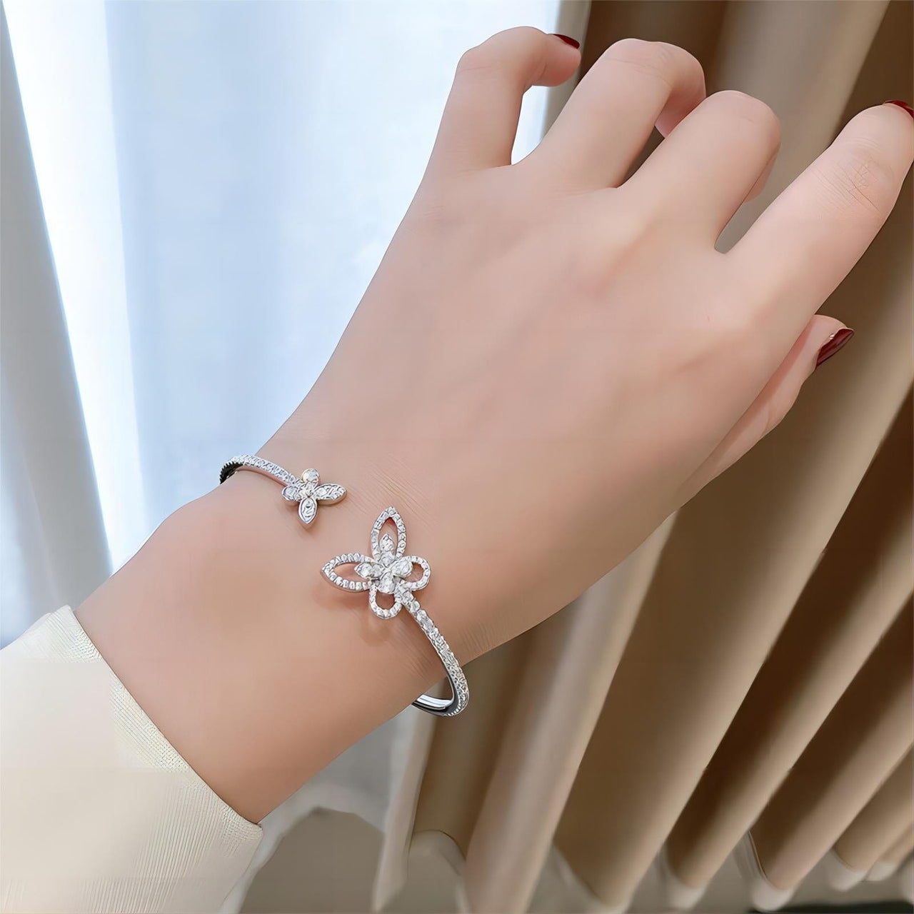 Chic CZ Inlaid Duo Butterfly Bangle Bracelet - ArtGalleryZen