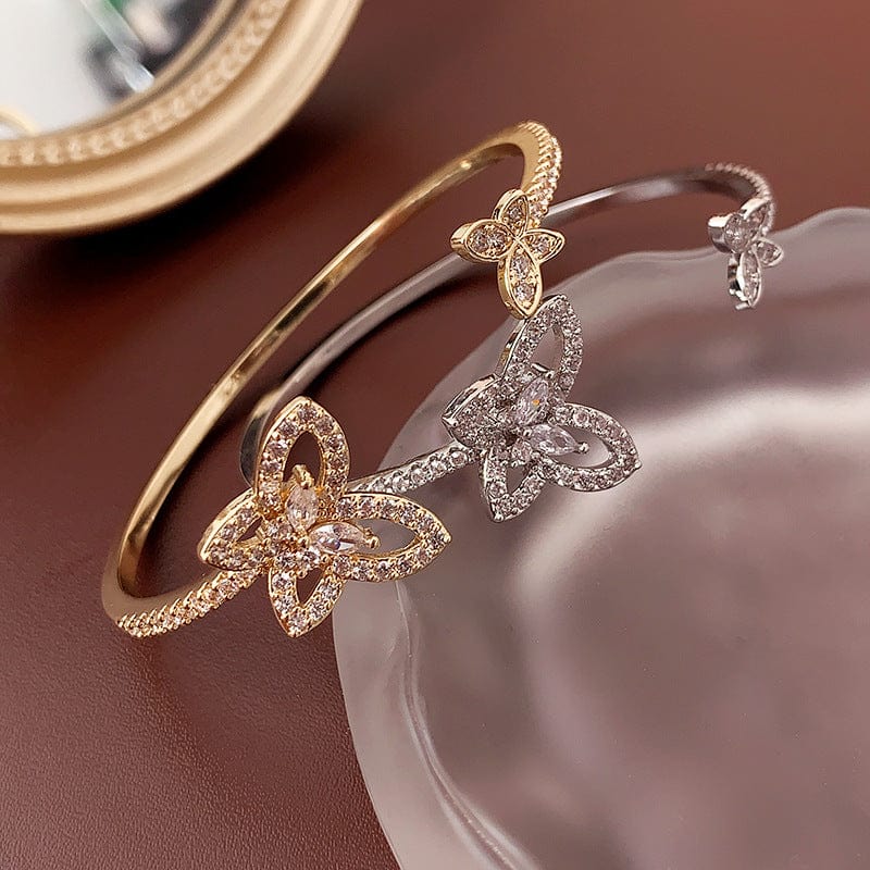 Chic CZ Inlaid Duo Butterfly Bangle Bracelet - ArtGalleryZen