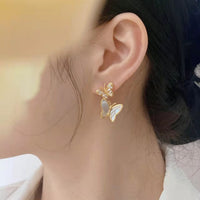 Thumbnail for Chic CZ Inlaid Duo Butterfly Dangle Earrings - ArtGalleryZen
