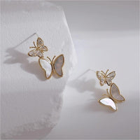 Thumbnail for Chic CZ Inlaid Duo Butterfly Dangle Earrings - ArtGalleryZen