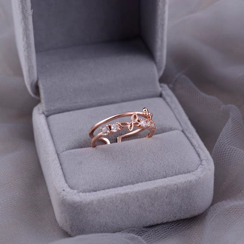 Chic CZ Inlaid Duo Butterfly Ring - ArtGalleryZen