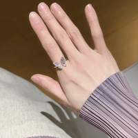 Thumbnail for Chic CZ Inlaid Enamel Butterfly Fritillaria Open Ring - ArtGalleryZen