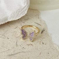 Thumbnail for Chic CZ Inlaid Enamel Butterfly Fritillaria Open Ring - ArtGalleryZen