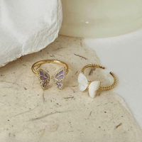 Thumbnail for Chic CZ Inlaid Enamel Butterfly Fritillaria Open Ring - ArtGalleryZen