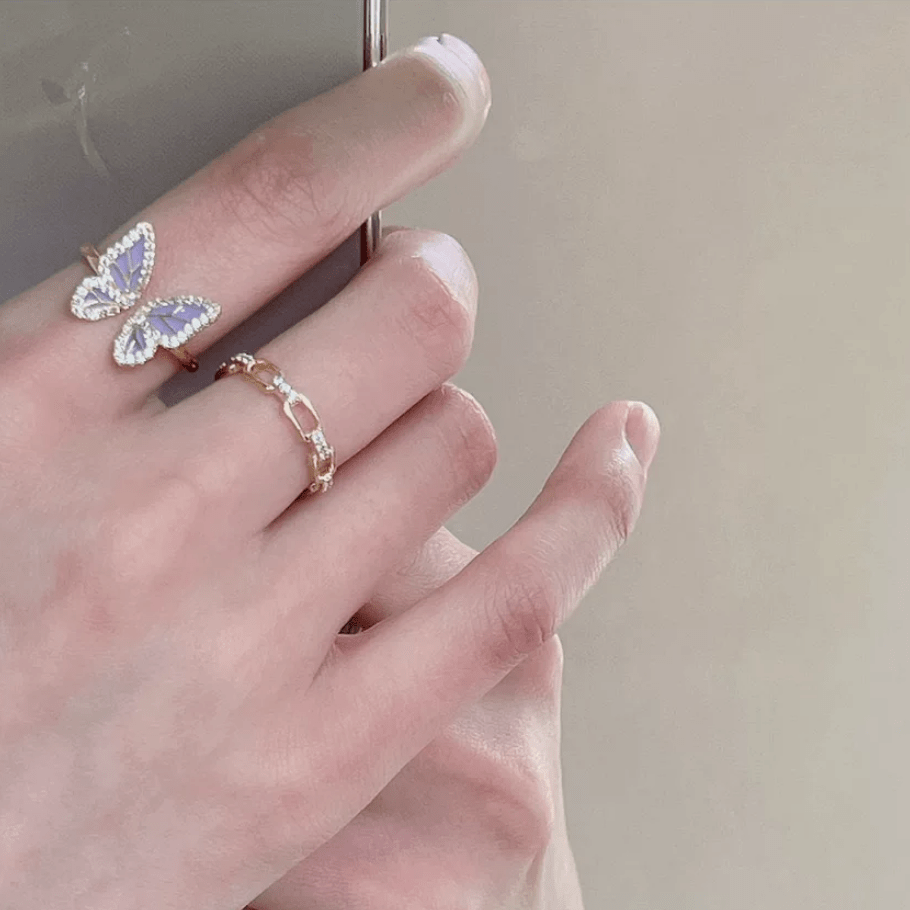 Chic CZ Inlaid Enamel Butterfly Fritillaria Open Ring - ArtGalleryZen