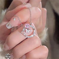 Thumbnail for Chic CZ Inlaid Enamel Butterfly Heart Ring Necklace - ArtGalleryZen