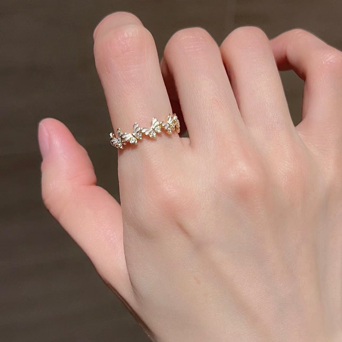 Chic CZ Inlaid Enamel Butterfly Open Ring - ArtGalleryZen