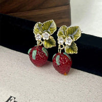 Thumbnail for Chic CZ Inlaid Enamel Leaf Strawberry Dangle Earrings - ArtGalleryZen