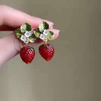 Thumbnail for Chic CZ Inlaid Enamel Leaf Strawberry Dangle Earrings - ArtGalleryZen