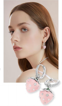 Thumbnail for Chic CZ Inlaid Enamel Pink Strawberry Huggie Hoop Earrings - ArtGalleryZen