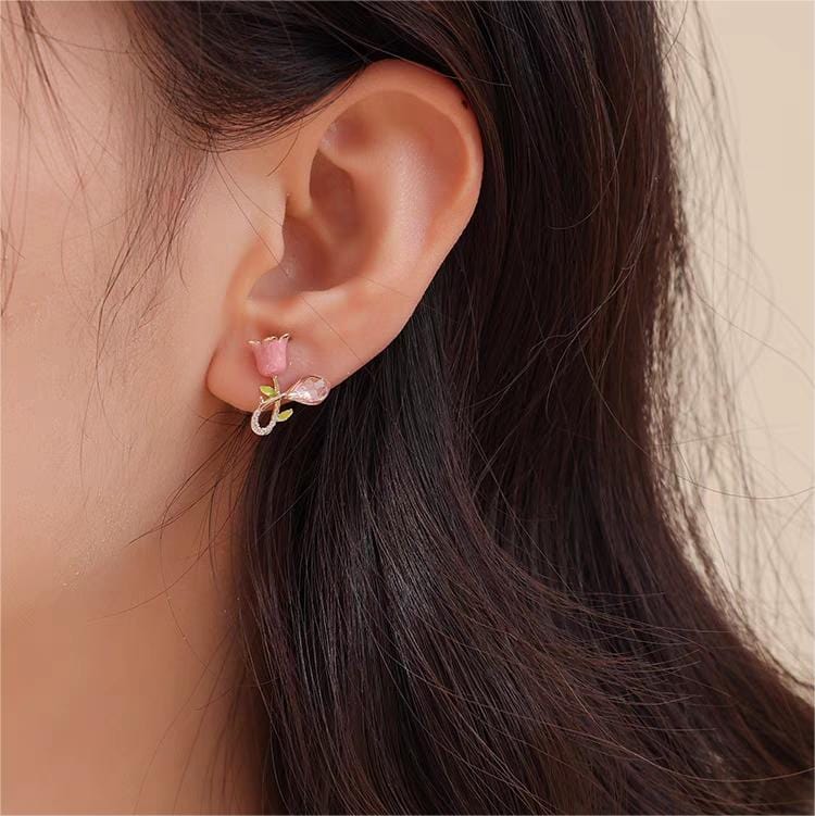 Chic CZ Inlaid Enamel Tulip Earrings - ArtGalleryZen