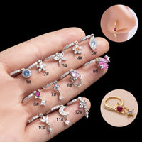 Thumbnail for Chic CZ Inlaid Floral Arrow Heart Moon Star Dangling Nose Piercing Hoop - ArtGalleryZen