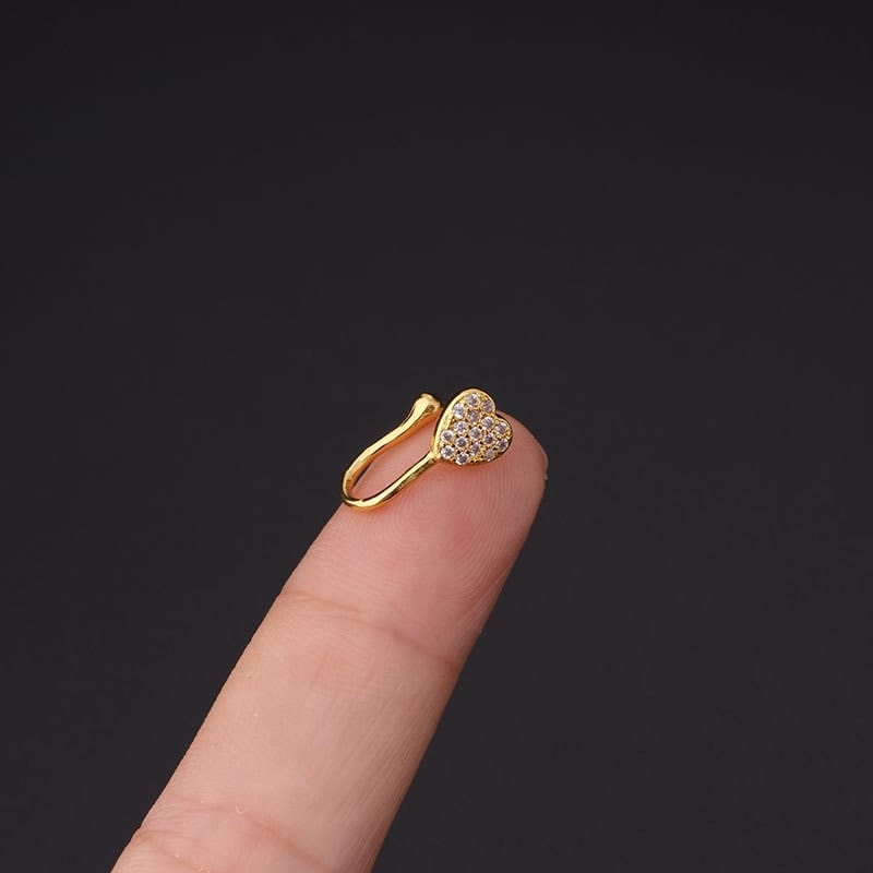 Chic CZ Inlaid Floral Heart Evil Eye Moon Star Non Piercing Nose Cuff - ArtGalleryZen